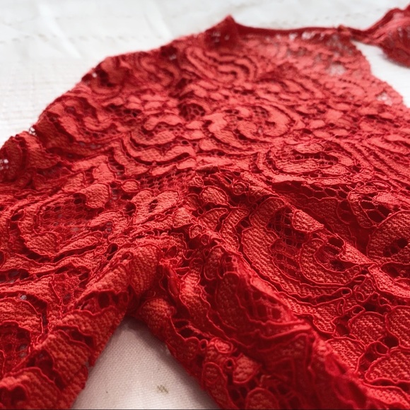 ZARA RED LACE CUT OUT SHORT SLEEVE SKATER MINI DRESS - M - Picture 10 of 12